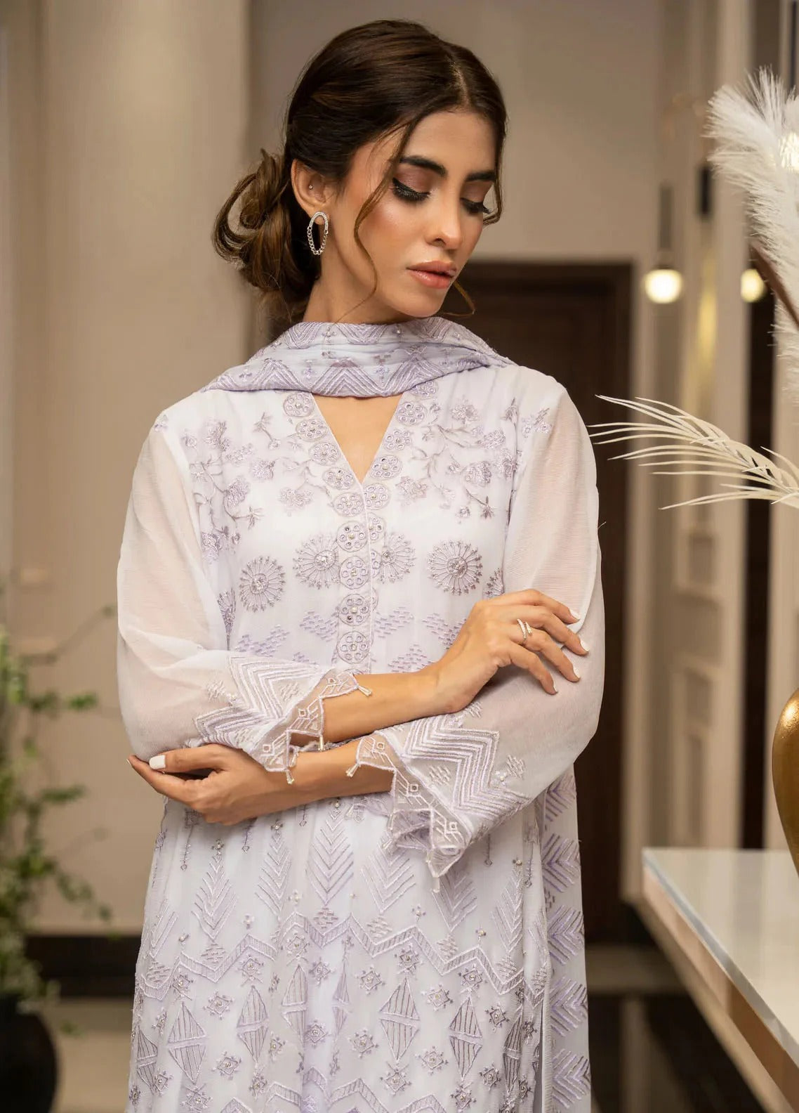 Ensembles by Zouj Embroidered Chiffon Suit Unstitched 3 Piece ZJ24EC ZJCH-014 - Festive Collection