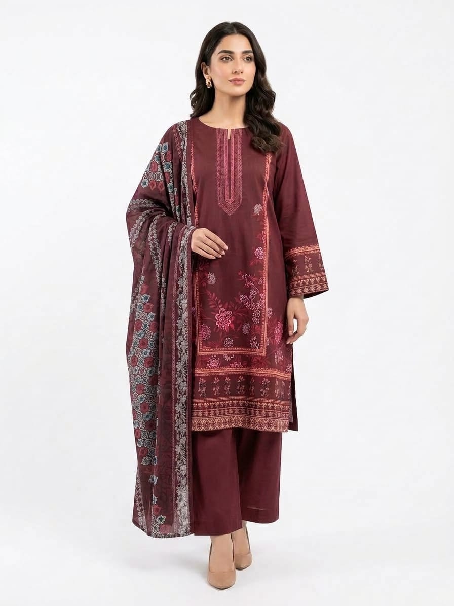 3-piece stitched Maroon